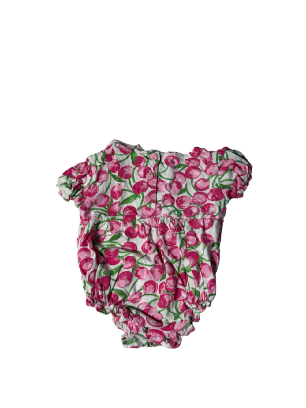 Vintage Y2K Little Miracles Cherry Print Bubble Romper Pink Cottagecore Baby